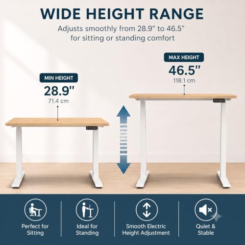 Image of Electric Height Adjustable Standing Desk (4x2 Feet, White) with 3 Years Warranty - Motorised Sit Stand Study Office Table, Digital Display, 4 Memory Presets, Anti-Collision System, 120x60 cm