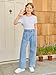 Haloumoning Girls Wide Leg Baggy Jeans Kids Fashion Pleated Elastic High Waist Denim Pants with Pockets 5-14 Years Blue