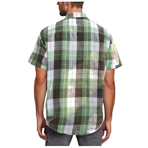 Men's Western Cowboy Short Sleeve Pearl Snap Casual Plaid Work Shirts Summer Button Down Work Office Blouses with Pocket4
