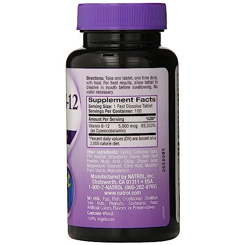 Natrol Fast Dissolving Vitamin B12 - 5000 Mcg - 100 Tabs #TOP1