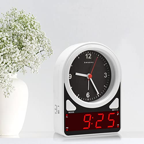Kwanwa 2 In 1 Analog Alarm Clock & Led Digital Clock, Light Sensor Led Clock, Battery Operated Only, Snooze, 12Hr, Alarm Clock For Bedroom, Living Room, Bookshelf, Kids, Elderly, Easy To Set #TOP6