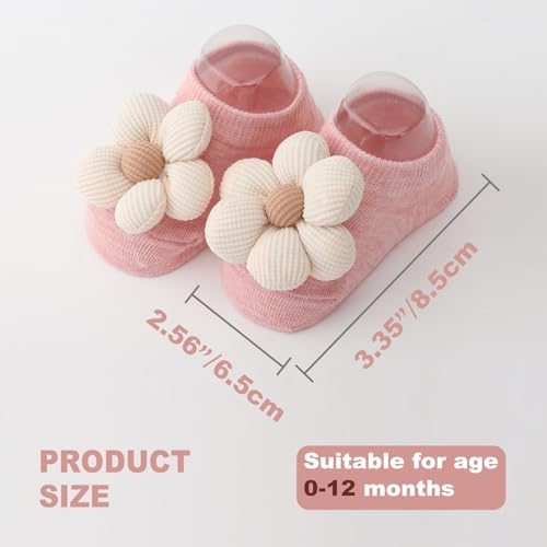 Flower Baby Girls Socks with Non-Slip Grips Cute Cotton Princess Low Newborn Baby Socks for Girls Toddler 0-6 Months2
