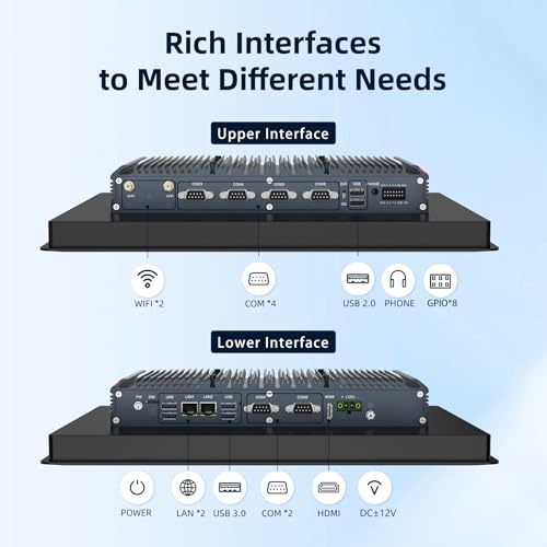 Image of 15 inch Fanless Industrial Panel PC,IP65 All-in-One Embedded Computer | Windows 11 pro,10 Point Capacitive Industrial Touch Screen,HDMI COM LAN USB GPIO,for Automation,Kiosk(i7-10710U,16GB+256GB)