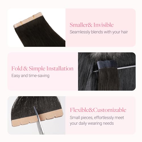 Image of GOO GOO Tape in Hair Extensions, Soft Skin Weft Seamless, Remy Human Hair | Mini Tape Cut to Fit, Easy Install, 16 Inch 40g 10PCS, 2 Dark Brown