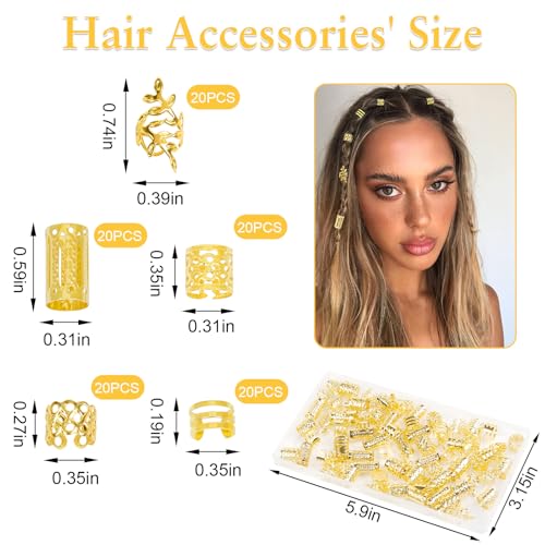Joyas para el cabello doradas set 100 piezas para trenzas miniatura 2
