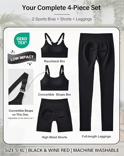 leviace Workout Sets for Women Pilates Outfits 4 Piece Gym Clothes Ribbed - image 2