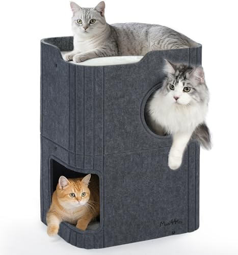 Made4Pets Cat House for Indoor Use, 2-Storey Cube Bed Cave, Covered Hideaway…