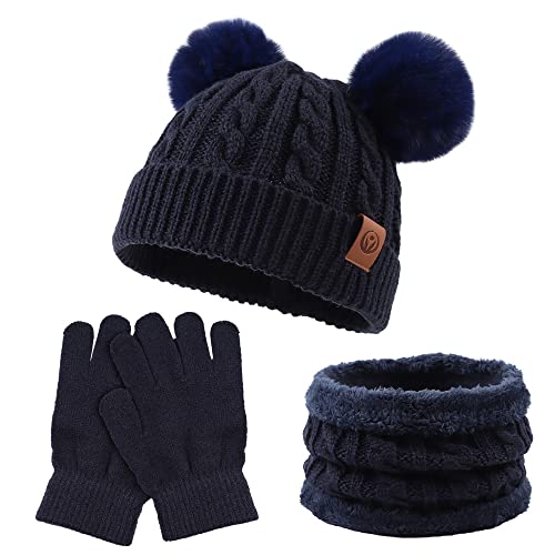Image of Yuoahcn Kids Winter Beanie Hat Scarf Gloves Set Knit Warm Toddler Winter Cap Gloves Neck Warmer for Boys Girls 1-8 Year