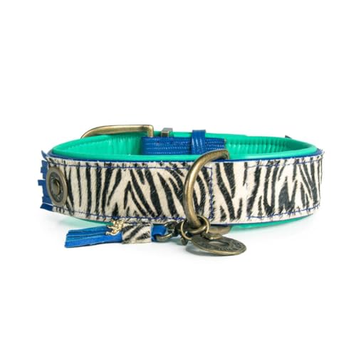 DWAM Dog with a Mission - Hundehalsband - Verstellbar - Weichem Leder – Tierdruck - Zebra – M – Leder – Halsumfang zwischen 32–39 x 2,5 cm – Dandy