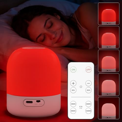 670nm Red Light for Sleep 100% Blue Light Blocking 360 Red Night Light Lamp with Remote & Touch Control Dimmable 4 Timers Melatonin Promoting Natural Sleep Aid for Bedside Bedroom Baby Nursery