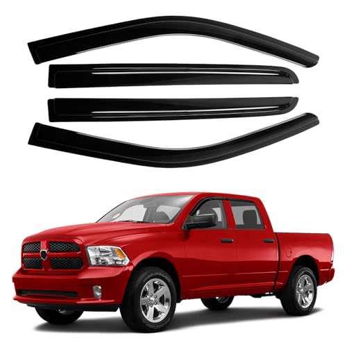 Image of Canvcle Window Visors Rain Guards for Dodge Ram 1500 Crew Cab 2009-2018 /Ram 2500&3500 Crew Cab & Mega Cab 2010-2026 /Ram 1500 Classic Crew Cab 2019-2024, Tape-On Side Window Deflectors Vent Visors 4PCS