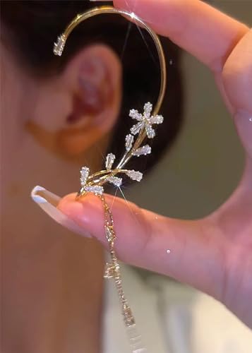 BETHYNAS Glitter Rhinestone Butterfly Flower Ear Cuff Sparkly Non-Pierced Crystal Tassel Fake Earrings Climber Lady Ear Wrap Bridal Party Ear Jewelry for Women and Girls2