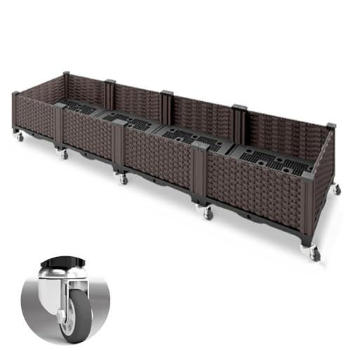 Orto Terrazzo, Orto Rialzato da Esterno, Cassette da Giardino in Plastica, Ruota Universale in Metallo a 360°, for Piante da Giardino, Ortaggi, Erbe e Fiori, Profondità 20 cm