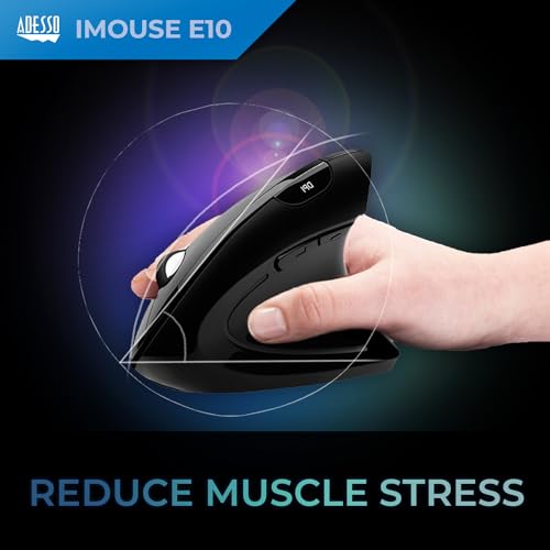Adesso iMouse E10 - Vertical Ergonomic Optical 6-Button 2.4 GHz RF Wireless Mouse - Right Hand Orientation, Black - Image 4