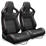 2 Pcs Adjustable Universal Racing Seats with Double Sliders, Reclinable Bucket Seats, 1 Pair of Sport Seats for Vehicles, 22.04x21.6x36.6''