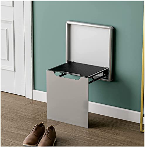 Asiento de ducha plegable montado en la pared para baño, silla plegable, taburete invisible y ahorro de espacio, ideal para puerta o entrada de casa, color plateado