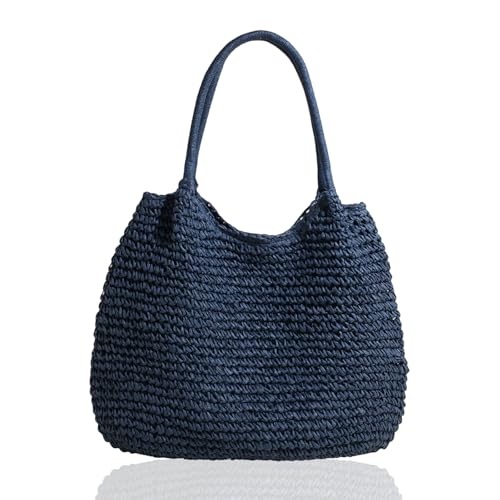 Bolso de playa grande de paja, estilo retro, con cierre de pestillo, bolso de mano tejido para damas, bolsos tipo tote para verano miniatura 1