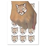 Cougar Head Mountain Lion Temporary Tattoo Water Resistant Fake Body Art Set Collection - 15 2' Tattoos (1 Sheet)