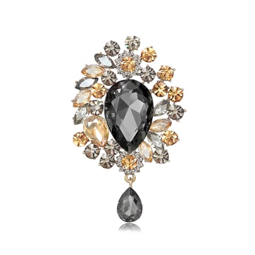 Image of Sparkling Crystal Brooch Pin Vintage Rhinestone Bridal Brooch Lapel Pin Large Crystal Gemstone Flower Brooch Clothing Hat Bag Suit Dress Clothing Jewelry for Women