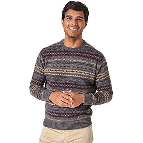 Jack Stuart - Men's Fair Isle Round Neck Wool Blend Sweater, fair isle grey, S Cover