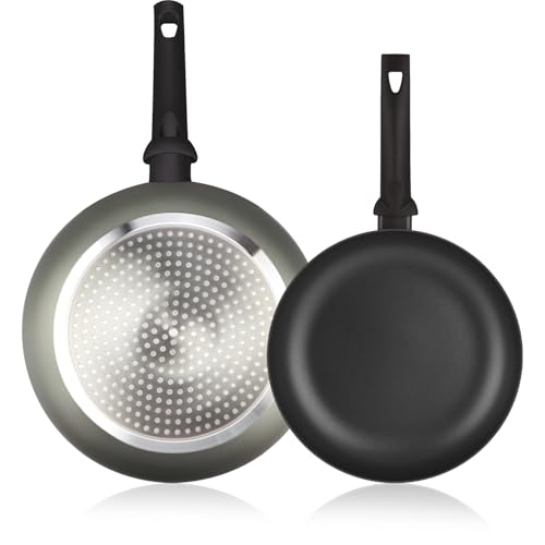 ALZA Giro - Set de Sartenes Grises 20 + 26cm, Aluminio Prensado Grueso, Antiadherente Doble Capa, Todo Tipo de Cocinas, Inducción y Lavavajillas