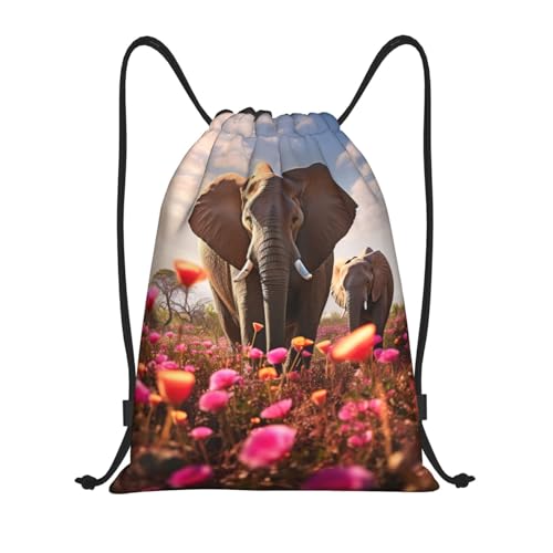 flower-elephant print Drawstring Bag Sack Gym Bag Ditty Bag for Gym Traveling, Hiking, Yoga, Shopping for Adult