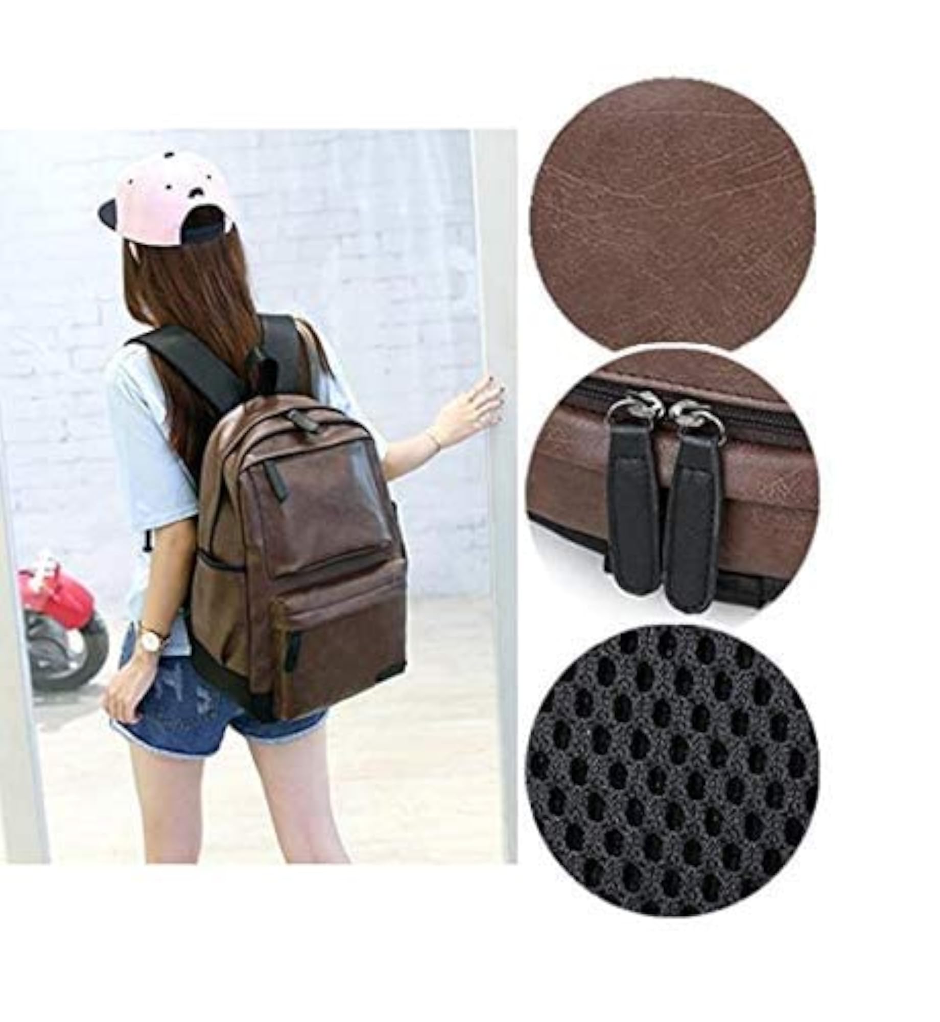 Men's Brown Leather Schoolbag Backpack, Casual Travel