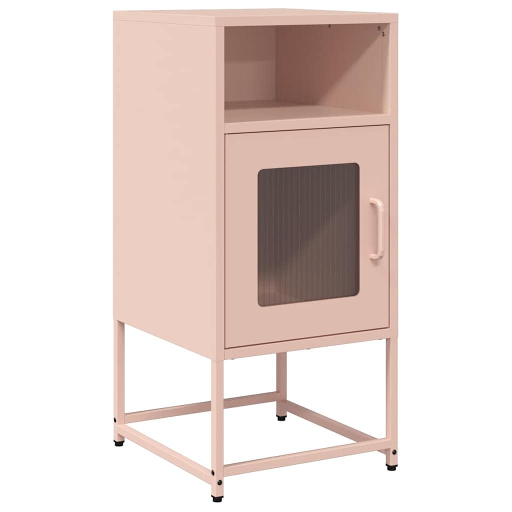 Mesa auxiliar rosa con asas y patas de metal de alta estabilidad y gran almacenaje vertical