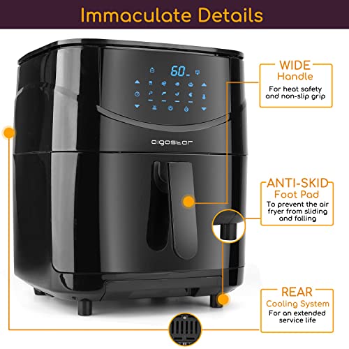 Aigostar 2 en 1 Freidora de aire & vaporera, 7L capacidad, pantalla LED táctil, 8 menús preprogramados, 1700W, modo manual. Función bombeo y limpieza. Libre de BPA.