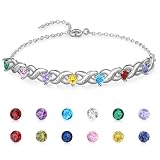 Fortheday Personalized Birthstone Bracelets for Women Infinity Love Heart Charm Name Bracelet with 1-8 Birthstones Christmas Gift for Women Mom Daughter Wife Grandma