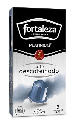 Café Fortaleza Platinium - Cápsulas Compatibles con Nespresso, de Aluminio, Descafeinado al Agua Swiss Water, 100% Arábica, Tueste Natural, Pack 8x10 - Total 80 uds