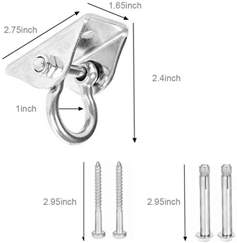 Swing Hangers, RVS 550 LB Capaciteit Swing Suspension Haken met 4 Schroef voor betonnen en houten plafonds - Afbeelding 3