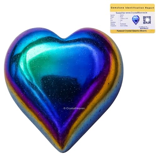 Image of Certified Titanium Aura Quartz Crystal Heart Palm Pebbles Stones for Anxiety Stress Relief Massage - AAA Grade Original Healing Gemstone Agate Heart Palm Stone for Yoga Meditation Spiritual