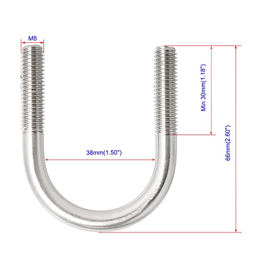 Image of Round U-Bolts 1.5In(38mm) Inner Width M8 Thread 304 Stainless Steel Silver with Plates Nuts Flat Washers for CarRVTrailer Bumper, 2Pcs, M8x38mm