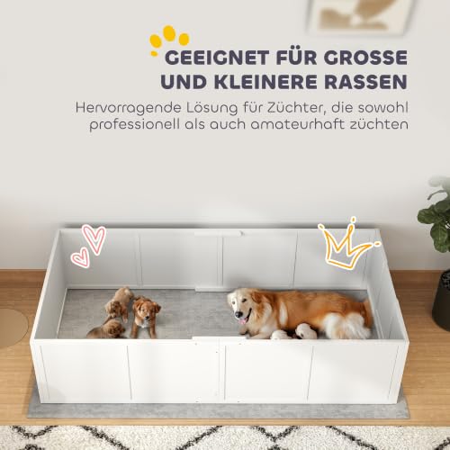 PawHut Wurfkiste für Welpen rutschfest für Große Hunde 196x96x48 cm Weiß