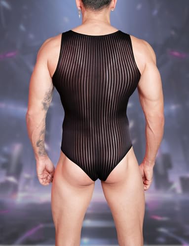 SEAUR Men's Bodysuit Sexy G-string Thongs Ribbed Sheer Bodysuit Shapewear Sleeveless Jumpsuits2