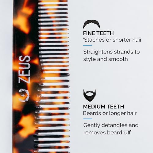 image for ZEUS Beard & Mustache Comb for Men, Handmade Saw-Cut Hair Comb for Unt