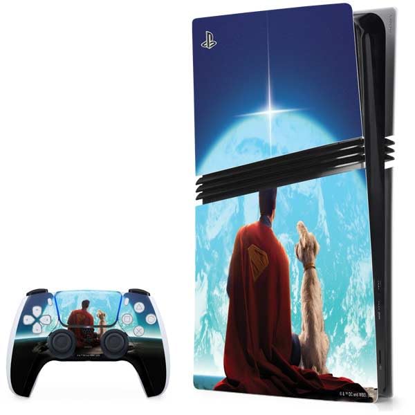 Skinit Decal Gaming Skin Compatible with PS5 Pro Bundle - Officially Licensed Superman 2025 Superman & Krypto Watch The Earth Design