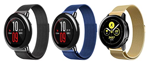 Image of ACM Pack of 3 Watch Strap Magnetic Loop 20mm compatible with Compaq Q Watch Smartwatch Metal Chain Band (Black /Blue /Champagne Gold)