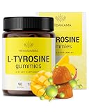 HERBAMAMA L-Tyrosine Gummies - 1000mg L-Tyrosine for Brain Clarity Support - Vegan, Non-GMO Energy and Focus Supplement - 90 Pectin-Based Mango-Flavored Chews