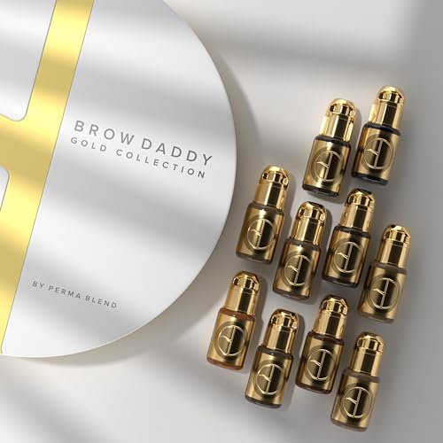 Perma Blend Brow Daddy - Gold Collection Tattoo Ink Kit, Set of 10 - Microblading Ink for Permanent Makeup - Shades Range From Blonde to Black - Vegan (0.5 oz)