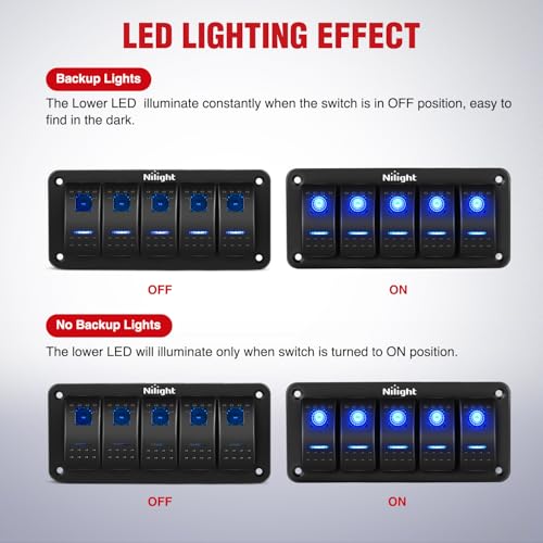 Image of Nilight 16AWG 14AWG 12AWG LED Light Bar Wiring Harness Kit - 10 Leads | 12V On /Off 5 Gang Rocker Switch Panel Power Relay Blade Fuse 5Pin Toggle Switches for Cars Boat ATV Trucks