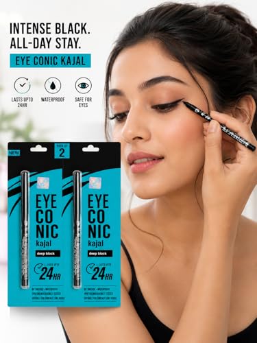Image of Waterproof Smudge Proof Deep Black Kajal Pencil Pack of 2 for Women