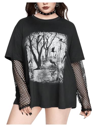 SHENHE Women's Plus Size Graphic T Shirts Gothic Oversized Tee