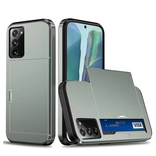 Coque Portefeuille pour Samsung Galaxy Note 20 avec Porte-Cartes, Étui de Protection Téléphone Double Couche Antichoc, Fente Cachée Coulissante, Antichoc TPU+PC Housse Portefeuille - Vert Militaire