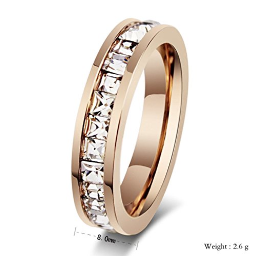 Womens Stainless Steel Rose Gold Wedding Ring Channel Set Cubic Zirconia Engagement Eternity Band For Her (5) #TOP1