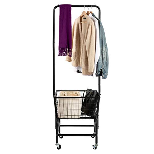 Alimorden Laundry Cart With Clothes Rack, Rolling Laundry Butler With Wire Storage Rack，Black #TOP5