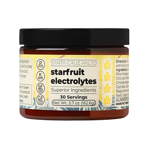 Image of Santa Cruz Paleo Electrolyte Powder, Starfruit Flavor, Sugar Free Hydration Drink Mix with Himalayan Pink Salt, Sea Salt, Magnesium Glycinate, Potassium Chloride, Sweetened with Stevia, 30 Servings