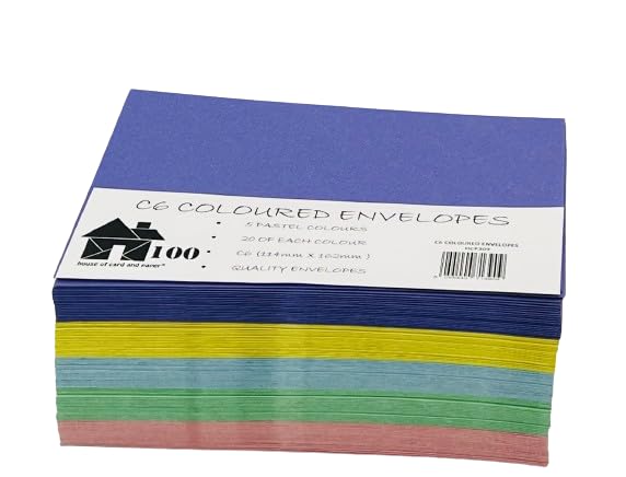 House of Card & Paper C6 114 x 162 mm Envelope - Assorted (Pack of 100), Multicolor