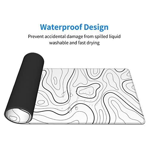 Image of White Extended Gaming Mouse Pad - 31.5 x 11.8 Inch Black and White Topographic Mouse Pad with Anti-Slip Rubber Base for Home Office